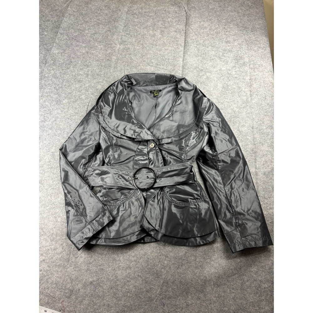 Cartise Womens 10 Taffeta Belted Jacket Silver Dramatic Avante Garde Chic Luxury